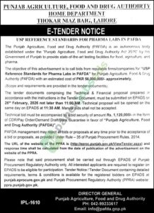 Tender Notice - USP Reference Standards - Punjab Agriculture, Food and Drug Authority
