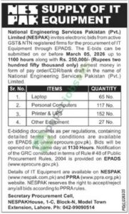 Tender Notice - Supply of IT Equipment - National Engineering Services Pakistan (Pvt.)