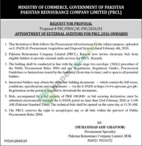 Tender Notice - Appointment of External Auditors for PRCL 2026 onward - MINISTRY OF COMMERCE