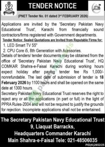 Tender Notice - LED Smart TV 55'' - Pakistan Navy Educational Trust