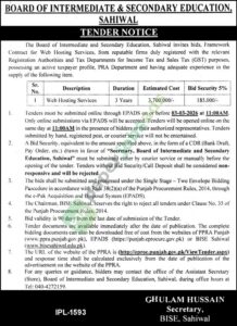 Tender Notice - Web Hosting Services - BOARD OF INTERMEDIATE & SECONDARY EDUCATION - BOARD OF INTERMEDIATE & SECONDARY EDUCATION