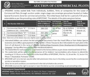Tender Notice - Auction of Commercial Plots - KPEZDMC