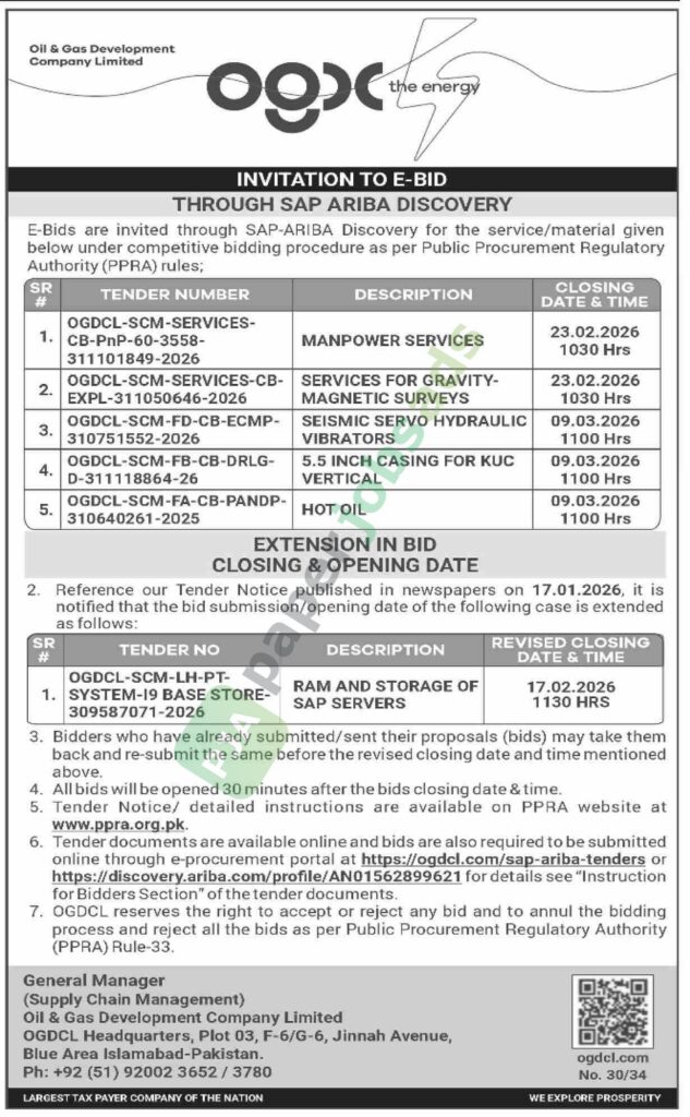 Tender Notice - Gravity-Magnetic Survey Services - OGDC