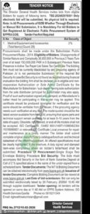 Tender Notice - Medical Equipments and Accessories - Director General Health Services