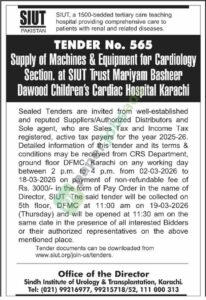 Suppy of Machines & Equipment for Cardiology Section - SIUT