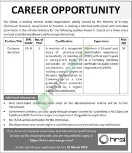 Secretary (EG-IX) - Mineral Sector Organization