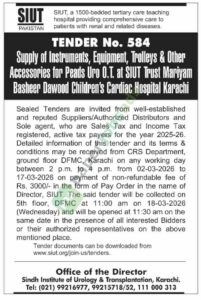 Supply of Instruments, Equipment, Trolleys & other Accessories for Peads - SIUT