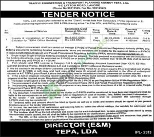 Supply & Installation of Passenger Elevator - TRAFFIC ENGINEERING & TRANSPORT PLANNING AGENCY TEPA, LDA
