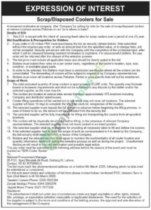 The Sale Of Scrap/Disposed Coolers - A renowned multinational company