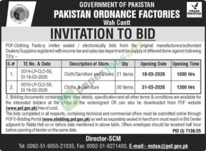 Cloth/Garniture and Shoes - Pakistan Ordnance Factories