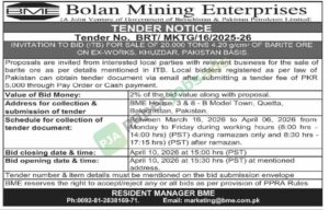 Sale Of barite ore - Bolan Mining Enterprises - BME
