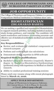 Biostatistician - College of Physicians and Surgeons Pakistan (CPSP)
