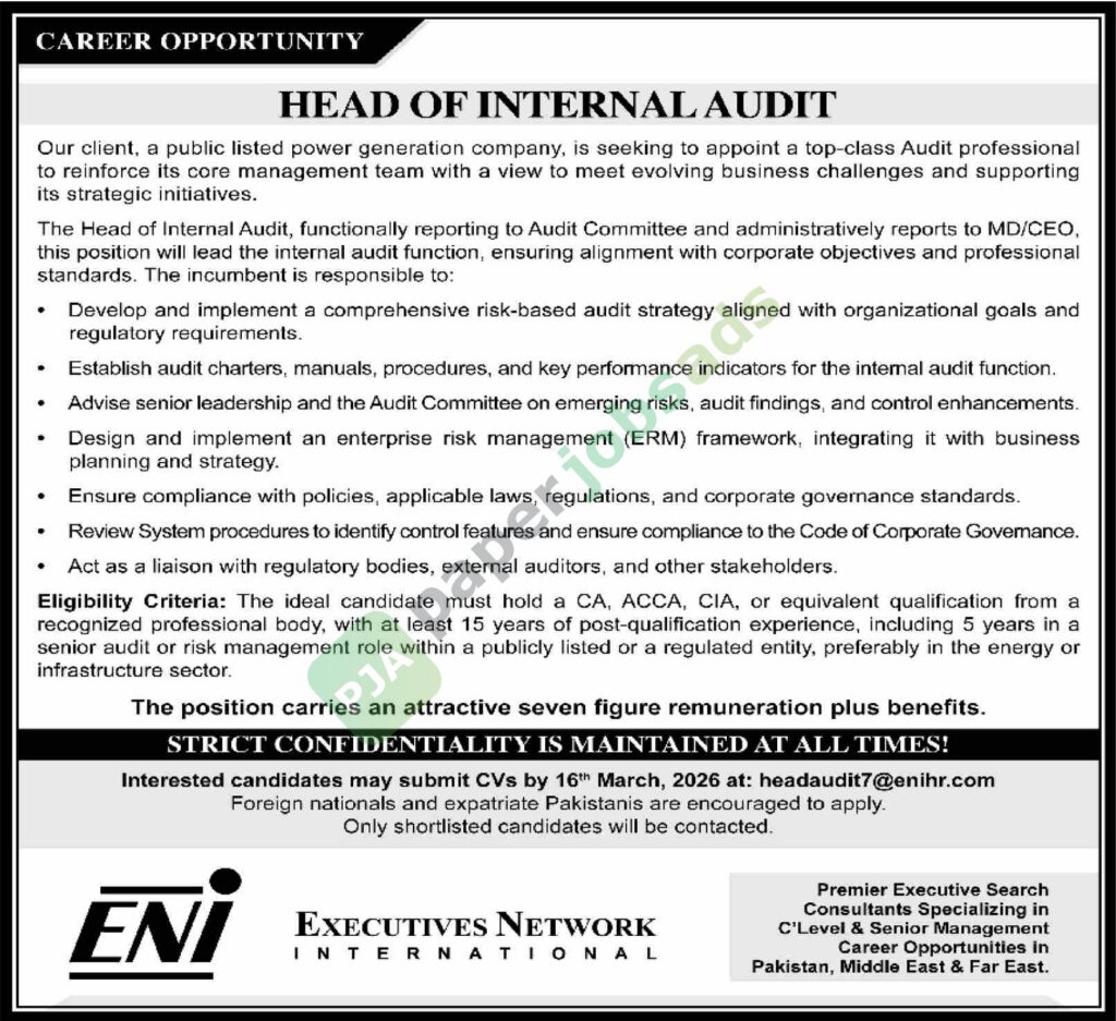Head of Internal Audit - POWER GENERATION COMPANY