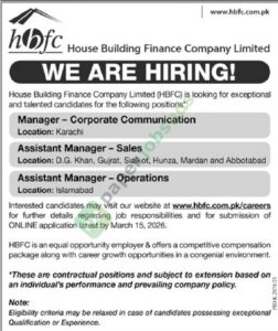 Manager / Assistant Manager - House Building Finance Company Limited (HBFC)