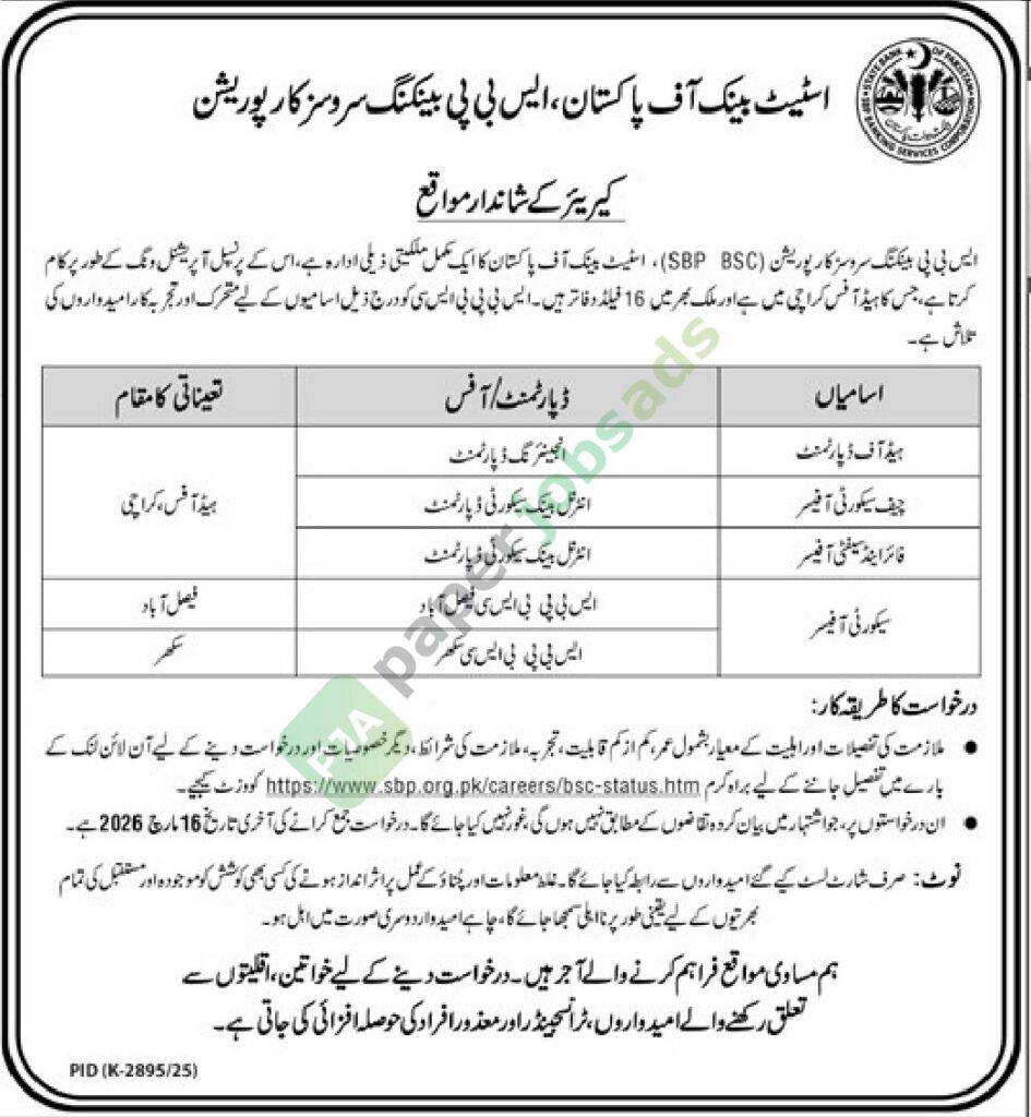 Head of Department / Chief Security Officer - State Bank of Pakistan