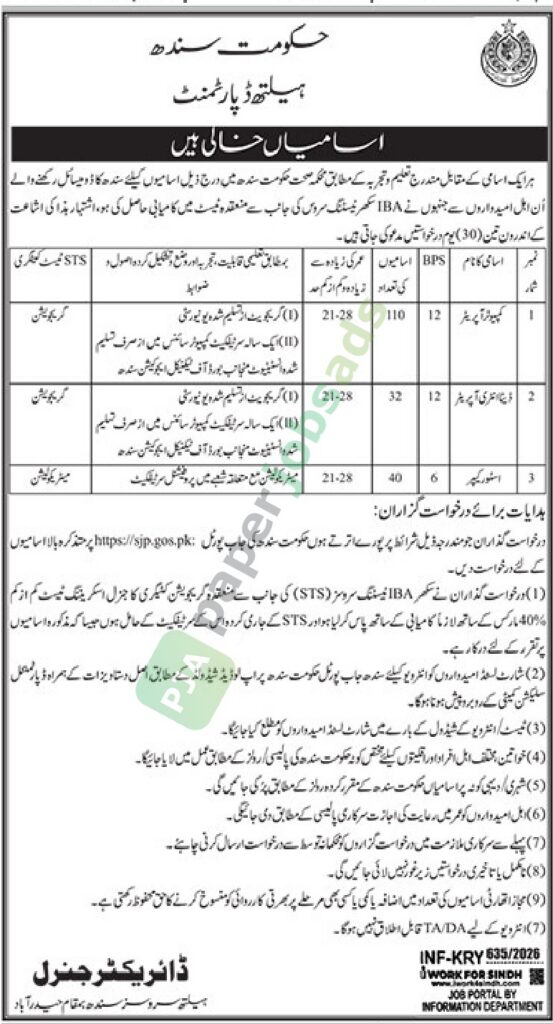 Computer Operator / Data Entry Operator / Store Keeper - Health Department