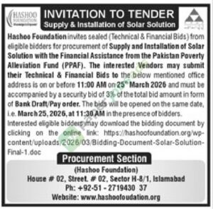 Supply And Installation Of Solar Solution - Hashoo Foundation