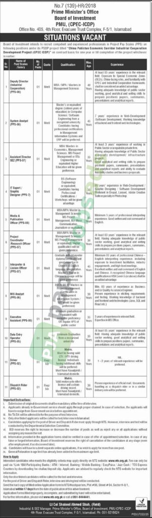 Deputy Director / System Analyst / Assistant Director - Board of Investment
