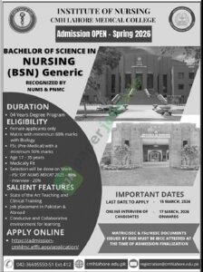 Bachelor of Science in Nursing (BSN) Generic - Spring 2026 - CMH Lahore Medical College