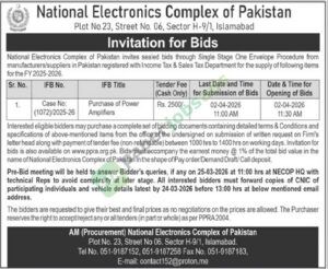 Purchase of Power Amplifiers - National Electronics Complex of Pakistan (NECOP)