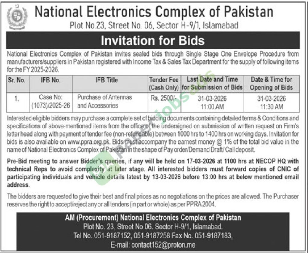 Purchase of Antennas & Accessories - National Electronics Complex of Pakistan (NECOP)