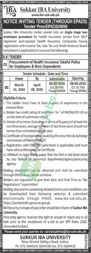 Procurement of Health Insurance Service - Sukkur IBA University