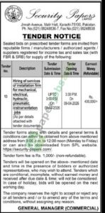 Hiring of services of installation firm for mechanical, electrical, hydraulic, pneumatic instrumentation jobs - Security Papers