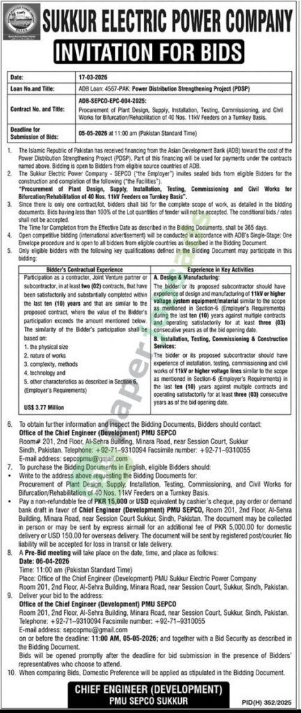 Procurement of Plant Design, Supply, Installation - SUKKUR ELECTRIC POWER COMPANY