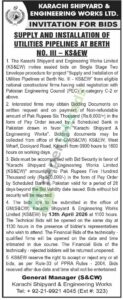 Supply And Installation of Utilities Pipelines - Karachi Shipyard & Engineering Works Limited