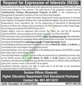 Outsourcing of five Low Performing Colleges - Higher Education Department