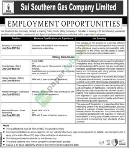 Secretary / Manager / Deputy Manager - Sui Southern Gas Company Limited
