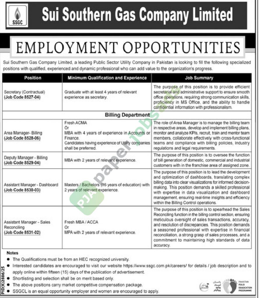 Secretary / Manager / Deputy Manager - Sui Southern Gas Company Limited