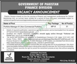 Portfolio Manager-III - Finance Department