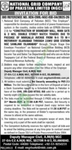 Construction of boundary wall, main gate - National Grid Company of Pakistan Limited (NGC)