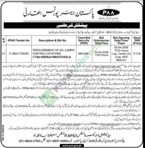 Procurement of AFL Lamps - PAKISTAN AIRPORTS AUTHORITY (PAA)