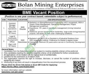 Assistant Manager / Legal & Community Development Officer - Bolan Mining Enterprises - BME