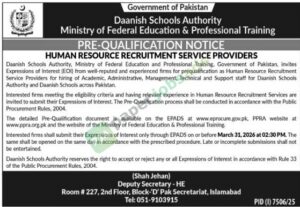 Human Resource Recruitment Service Providers - DAANISH SCHOOLS AUTHORITY