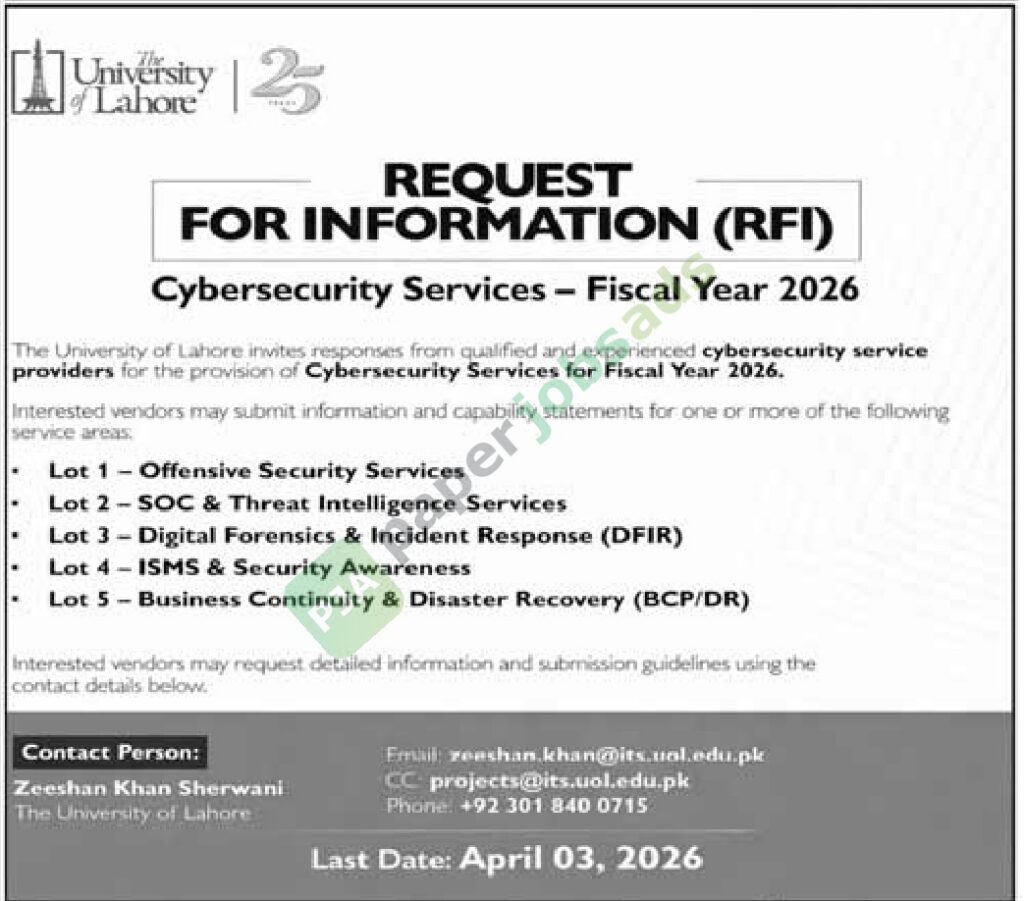 Cybersecurity Services for Fiscal Year 2026 - The University of Lahore