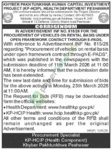 Corrigendum - Vehicles On Rental Basis - HEALTH DEPARTMENT