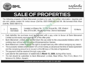 Sale of Properties - Bank Makramah Ltd.