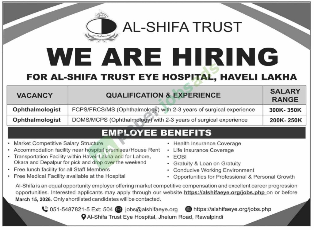 Ophthalmologist - Al-Shifa Trust Eye Hospital