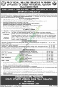 Two Years Paramedical Diploma - Session 2026-28 - Provincial Health Services Academy