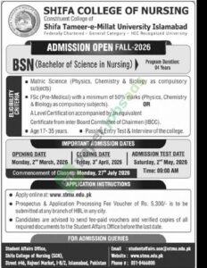 Fall-2026 - Bachelor of Science in Nursing - SHIFA COLLEGE OF NURSING