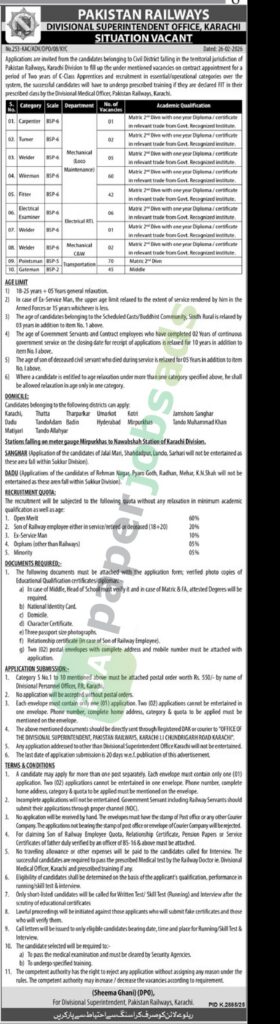 Fitter / Carpenter / Welder - PAKISTAN RAILWAYS