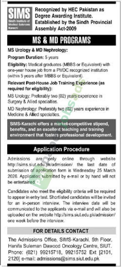 MS & MD Programs - Postgraduate - SIMS-SIUT