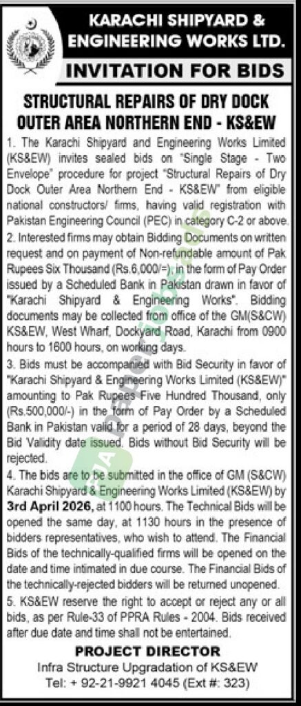 Structural Repairs Of Dry Dock Outer Area Northern End - Karachi Shipyard & Engineering Works Limited