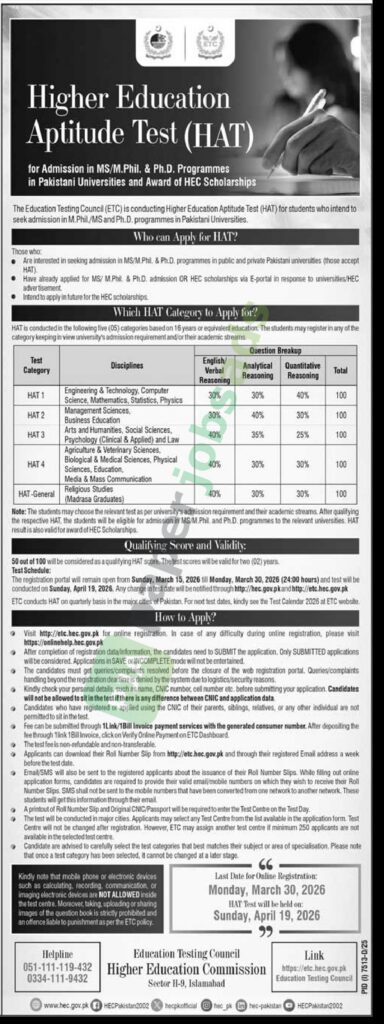 Higher Education Aptitude Test (HAT) - The Education Testing Council