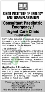 Consultant Paediatric Emergency / Urgent Care Clinic - SIUT