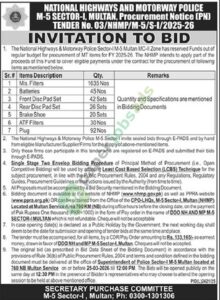 Procurement of Mt Items For Fy 2025-26 - NATIONAL HIGHWAYS AND MOTORWAY POLICE
