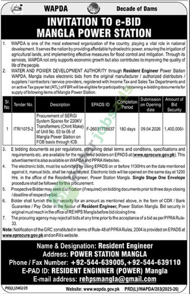 Procurement of SERGI System Spares - WAPDA